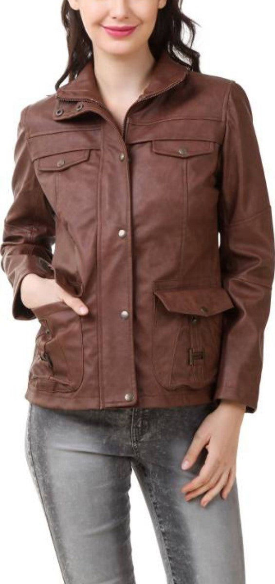 Koza Leathers Women's Real Lambskin Leather Bomber Jacket KW377 featuring high-quality leather, satin lining, and stylish bomber design.